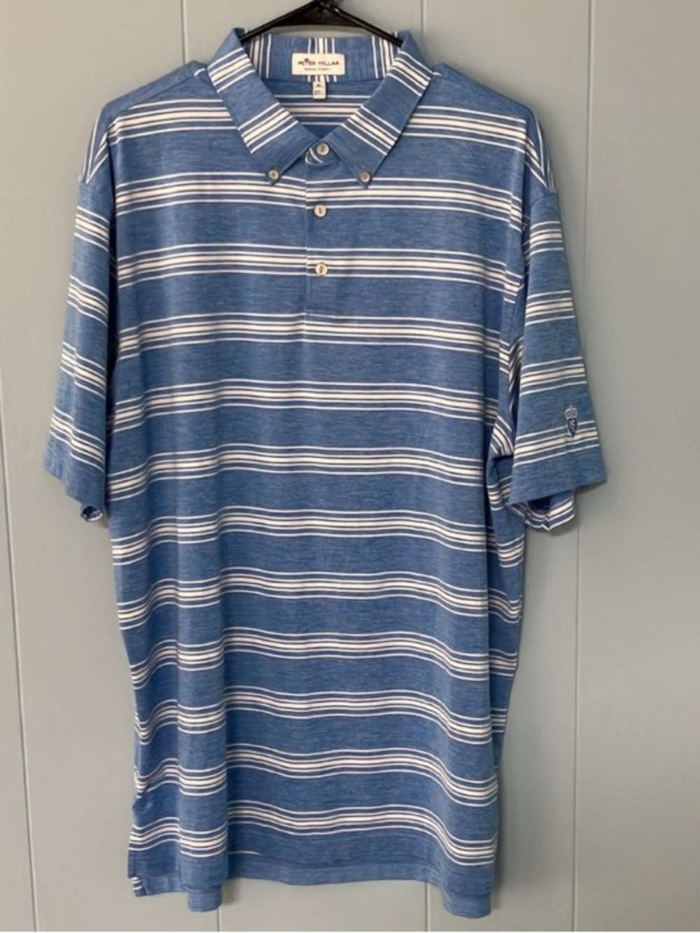 Peter Millar Summer Comfort Men’s XL Blue & White Striped Performance Golf Polo